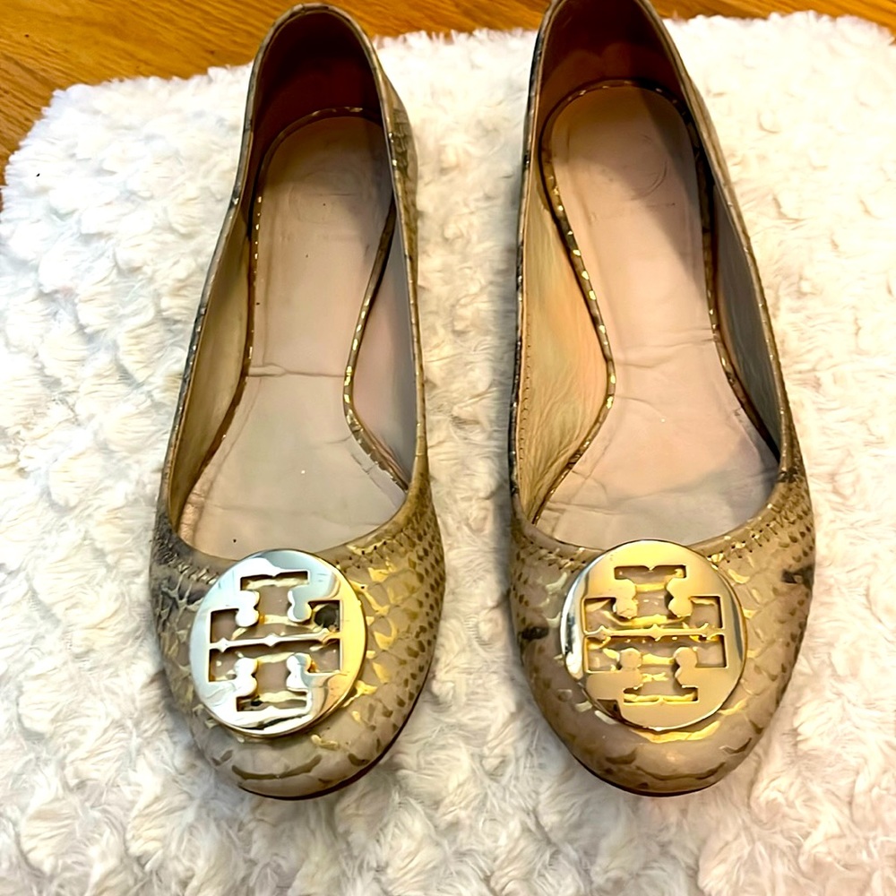 Tory Burch Tan & Gold Leopard Flats